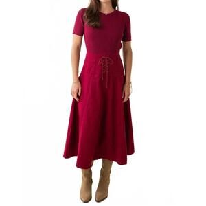 NEW MINT EXCLUSIVES lace up midi dress in oxblood red